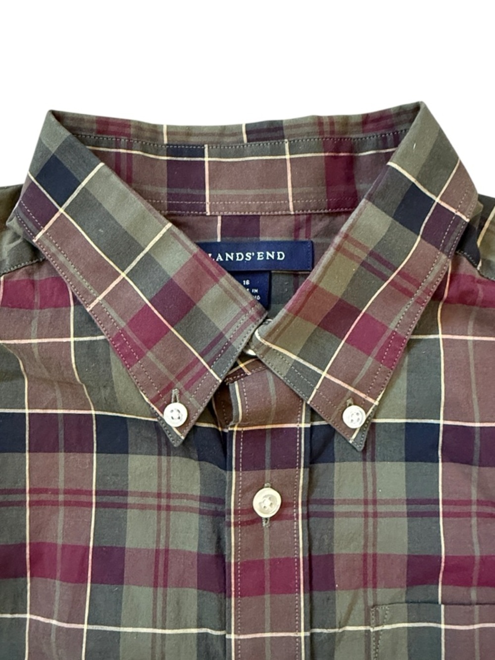 Vintage Lands’ End Plaid Button Down Shirt Boys 16 Mens Small Fit Preppy Cotton - Picture 3 of 14